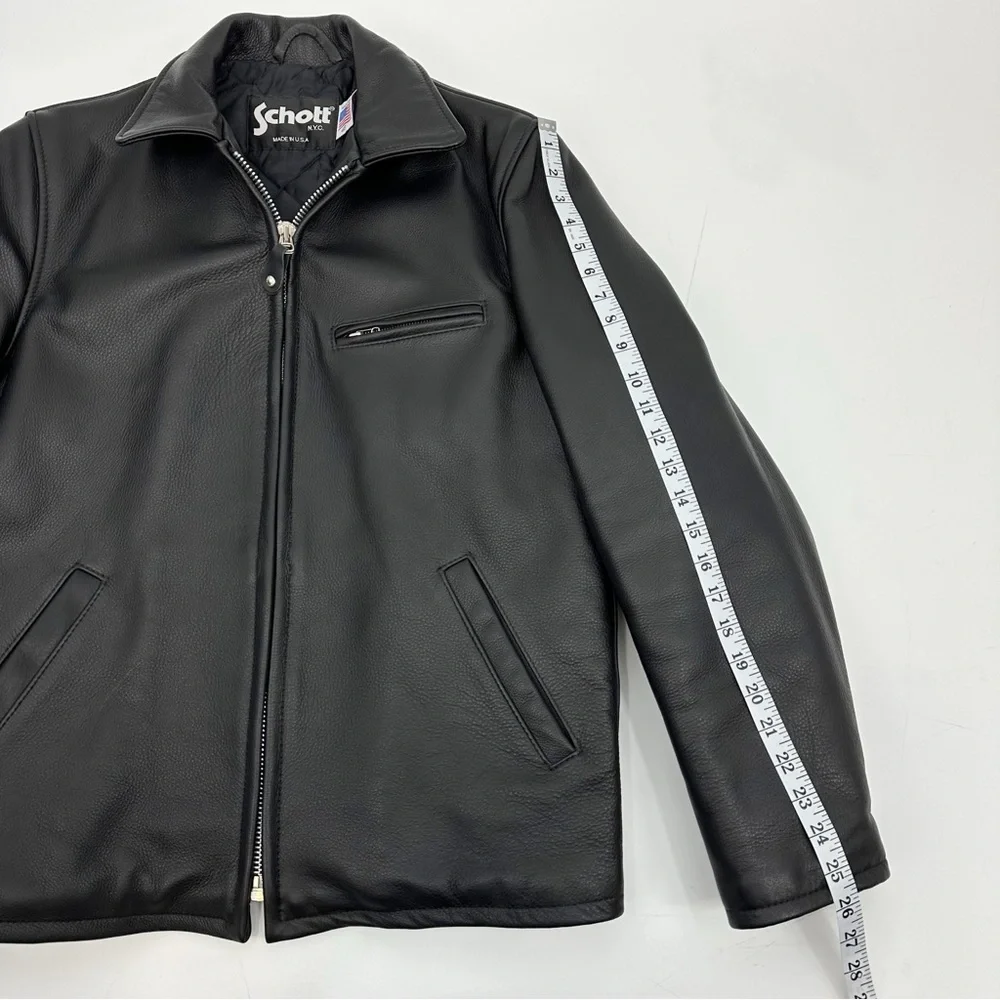 Schott NYC Black Leather Jacket Size 40/Medium - Made in USA - Picture 12 of 15